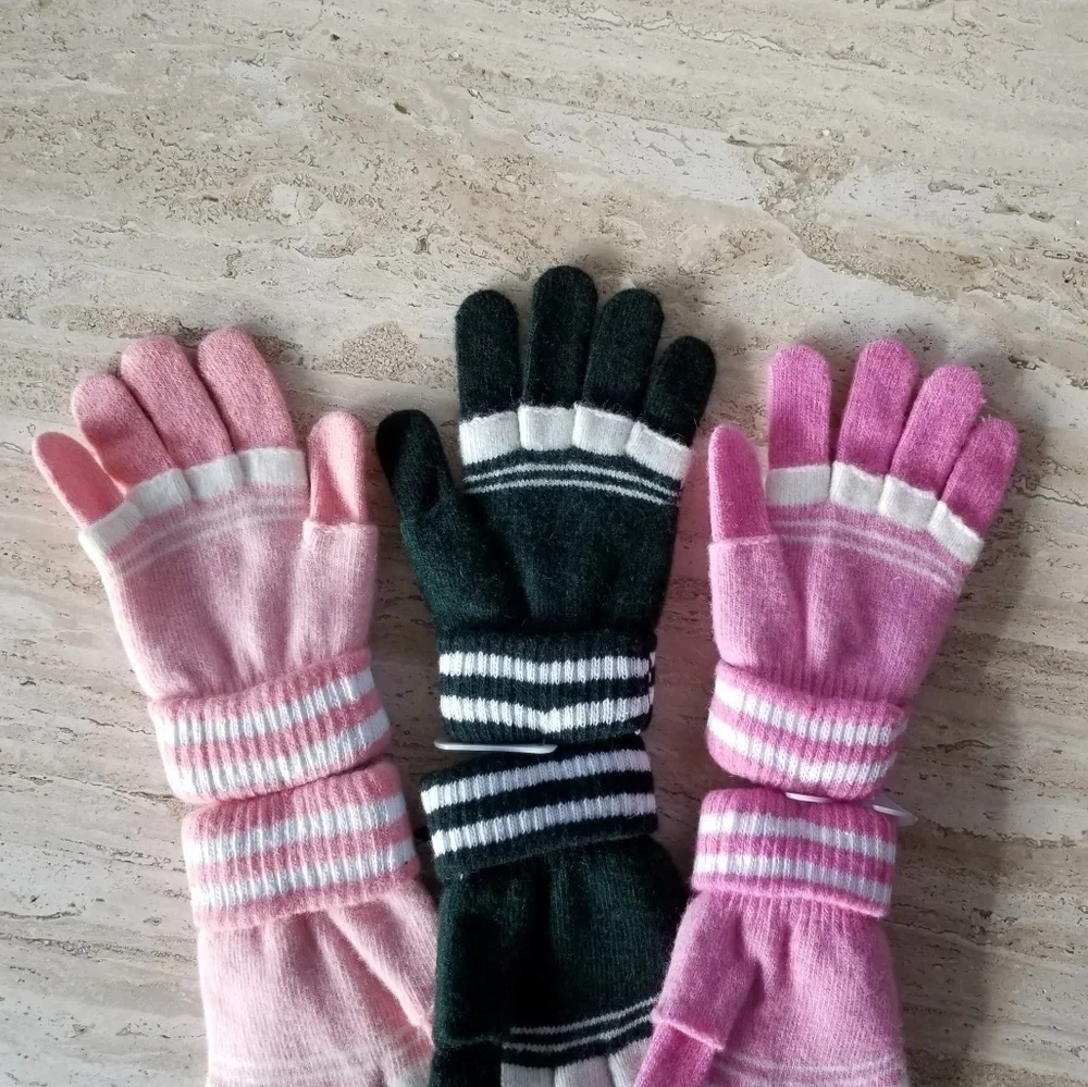 Set of 3 New Multicolor Double Layered 2 in 1 Wool Blend Gloves